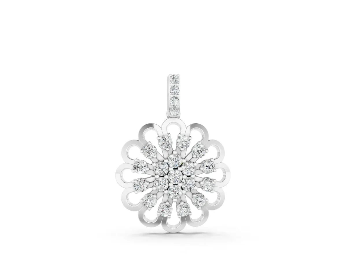 Round Diamond Floral Halo Pendant with Prong Setting Silver
