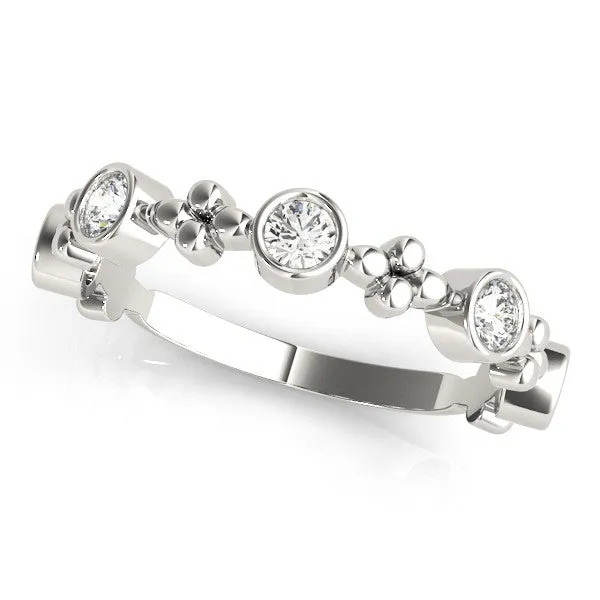 Bezel Set Round Diamond Floral Eternity Band White gold