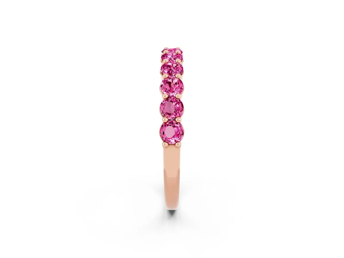 Round Pink Sapphire Half Eternity Band with Prong Setting Rose gold