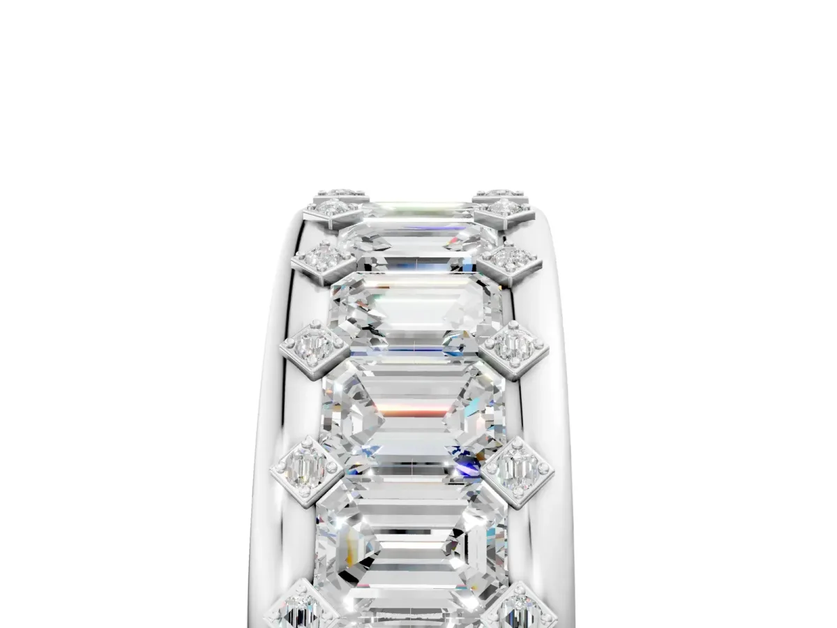 Emerald Cut and Round Diamond Eternity Mens Band Platinum