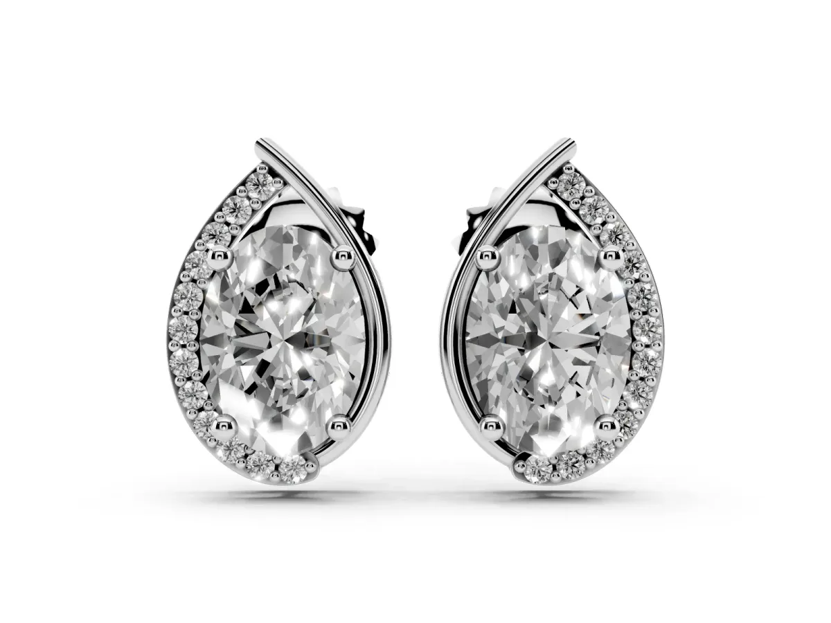 Oval Diamond Teardrop Framed Stud Earrings Platinum