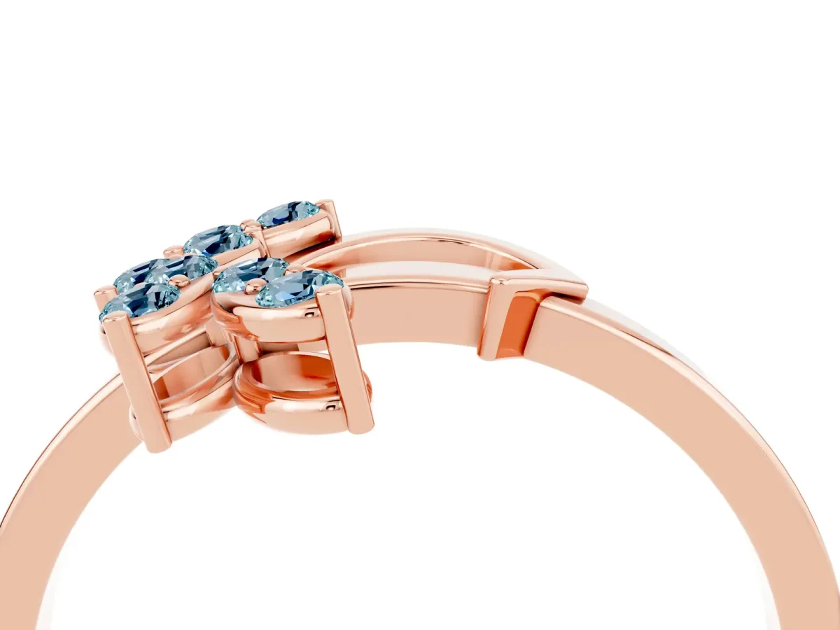Marquise Aquamarine Cluster Bypass Ring with Prong Setting Rose gold