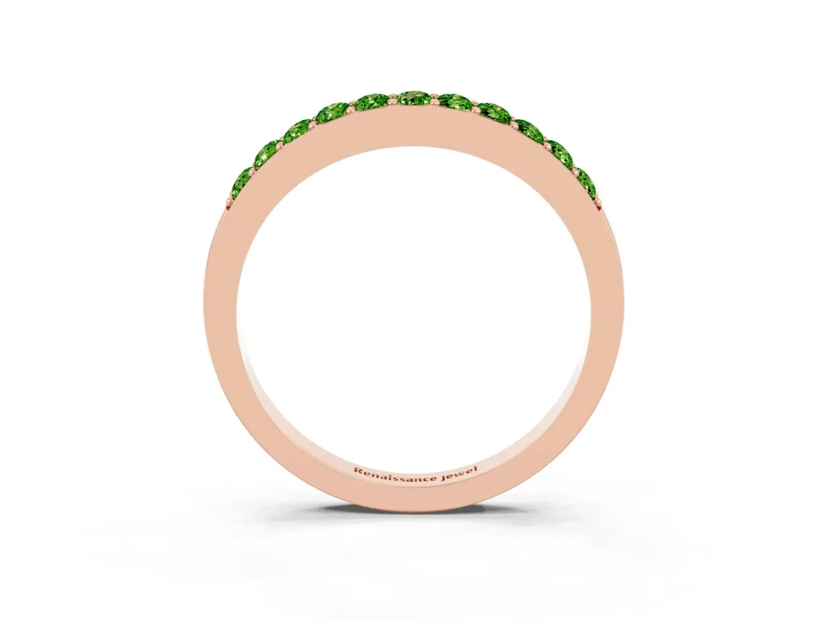Round Peridot Curved Wedding Band with Channel Setting Rose gold