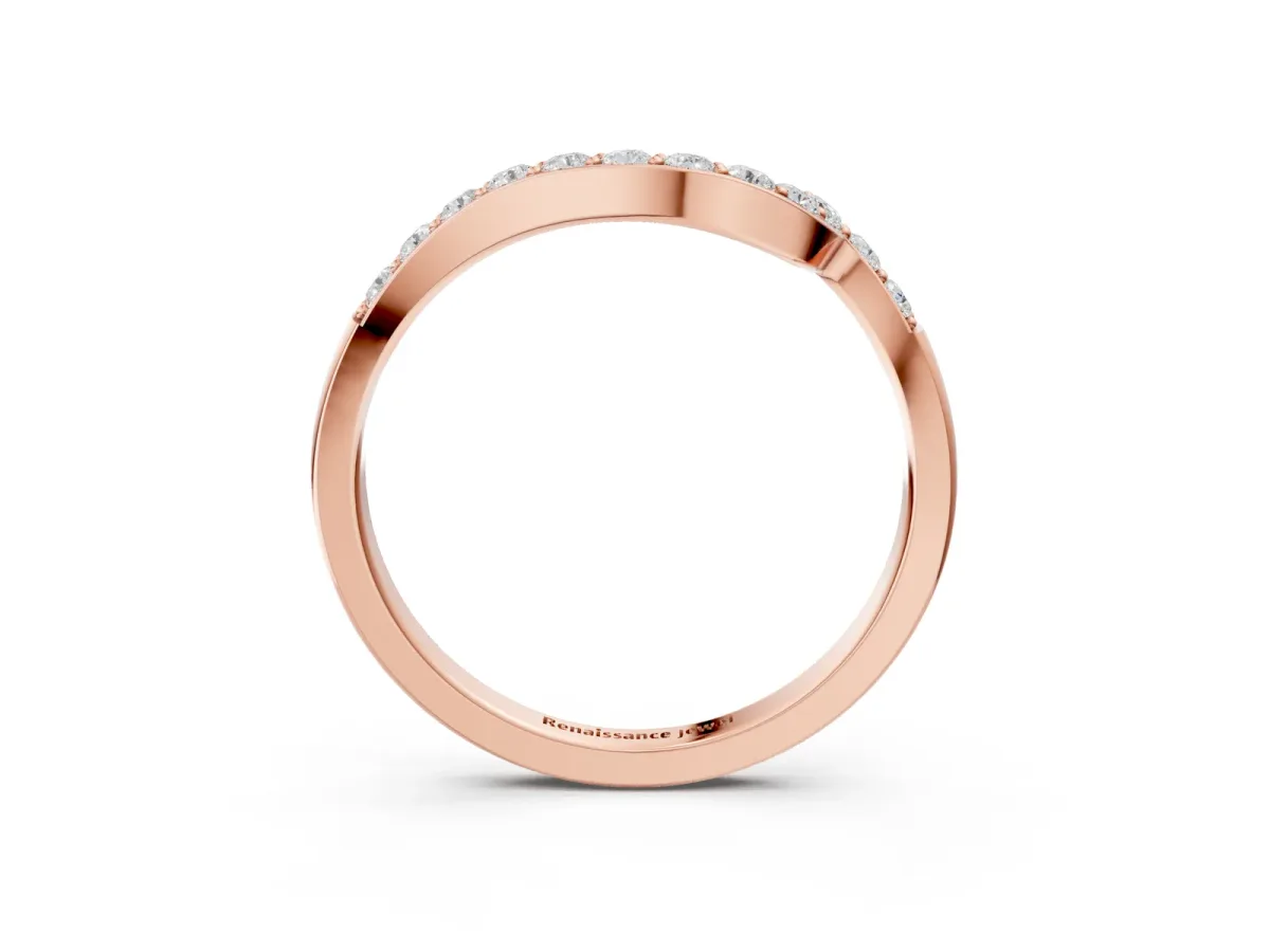 Round Diamond Pavé Chevron Wedding Band Rose gold