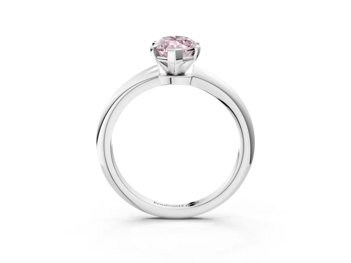 Fancy Pink Marquise Cut Diamond Solitaire Ring with Six-Prong Setting and Classic Band Silver