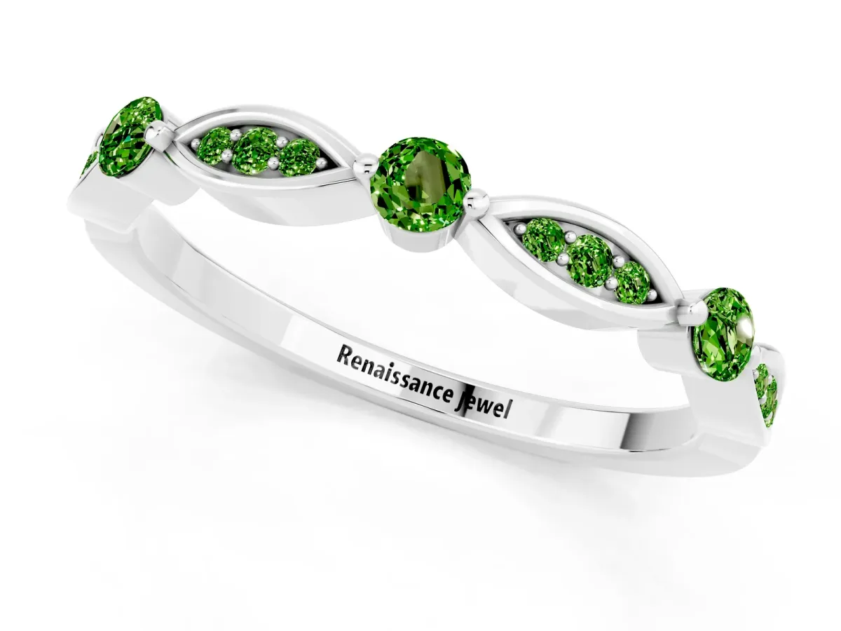 Marquise and Round Peridot Milgrain Band with Bezel Setting Silver