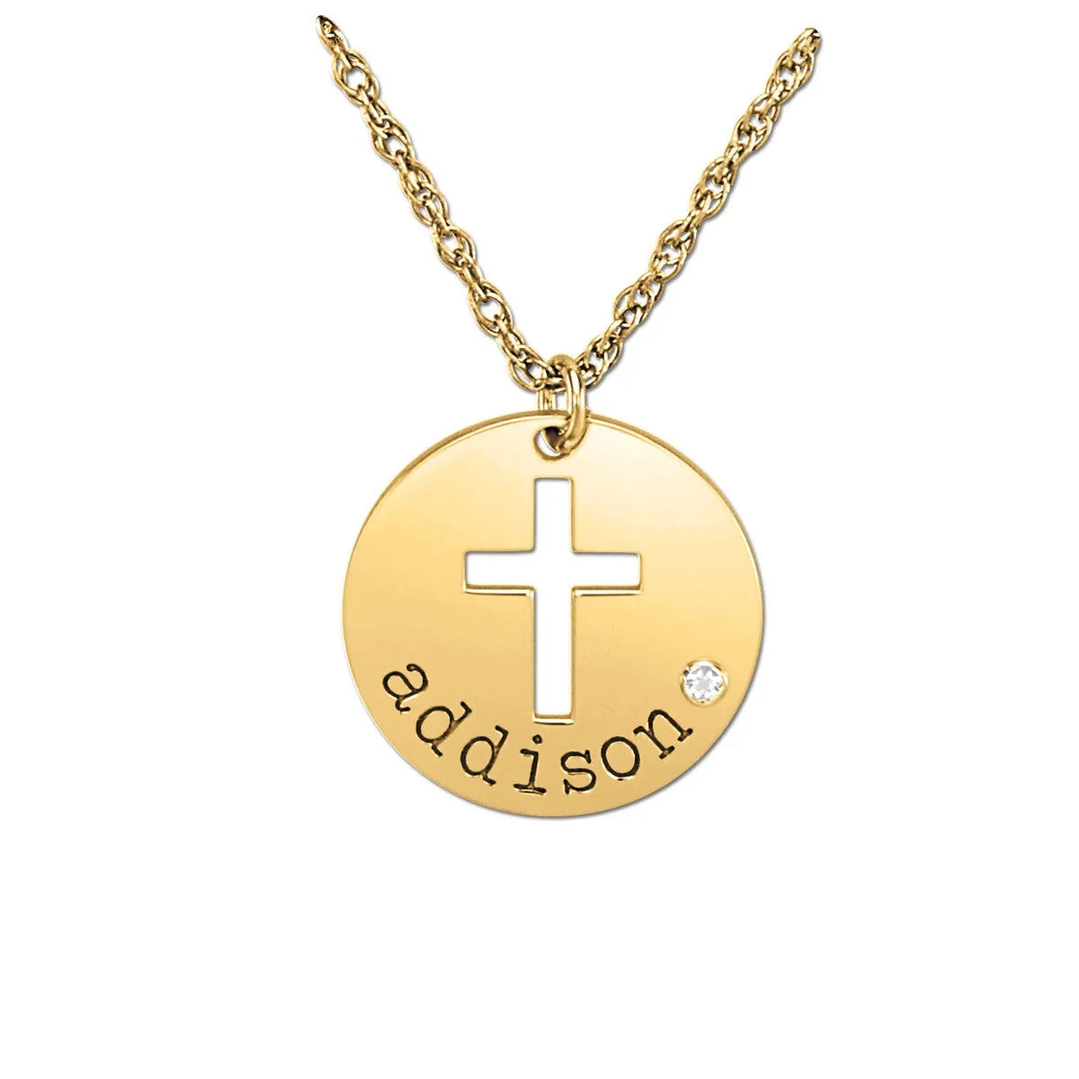 Addison Round Pendant with Cross Cutout and Round Diamond Bezel Setting Silver
