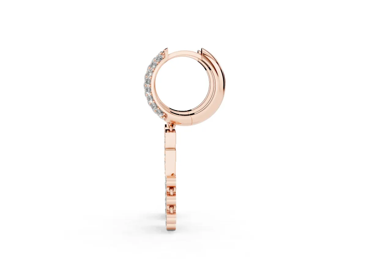 Round Diamond Initial F Huggie Hoop Earrings Rose gold