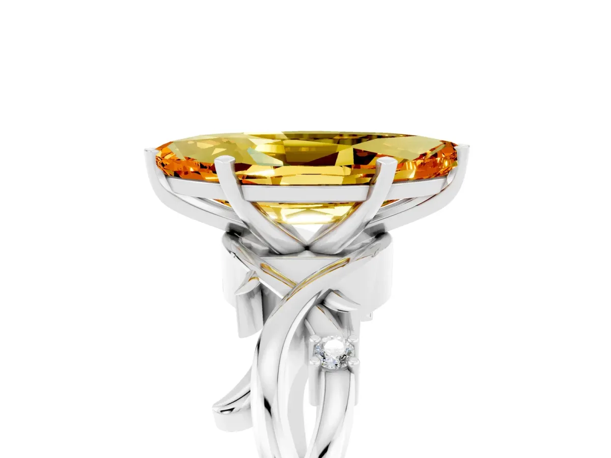 Marquise Cut Citrine Solitaire Ring with Twisted Band and Prong Setting White gold
