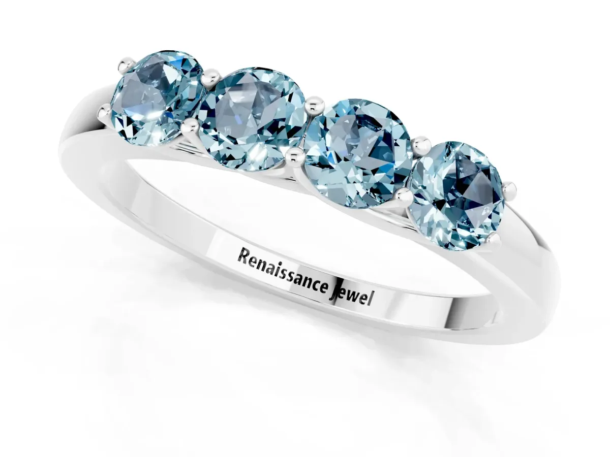 Four-Stone Round Aquamarine Prong-Set Band Platinum