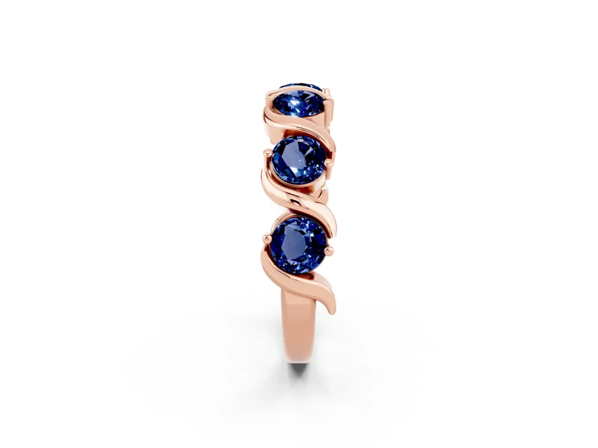 Six-Stone Round Blue Sapphire Wave Band with Shared Prong Setting Rose gold