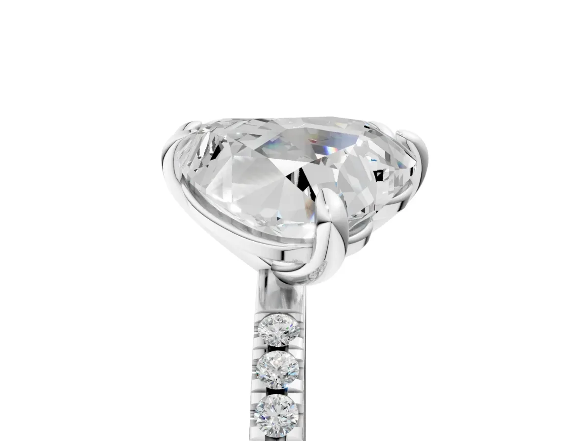 Emerald and Heart Toi Moi Ring with Prong Setting and Micro Pave Band Platinum