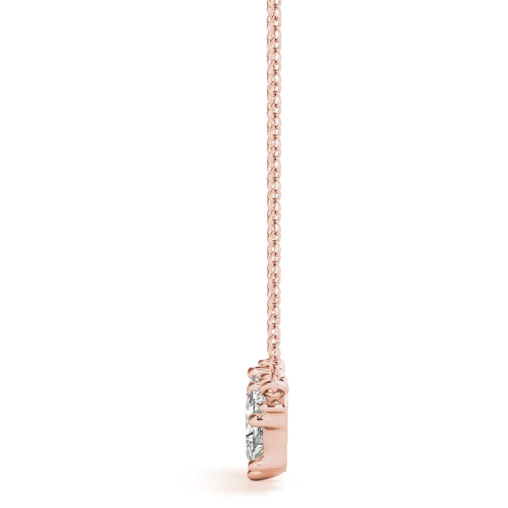 Princess Cut V-Shape Diamond Pendant with Four-Prong Setting Rose gold