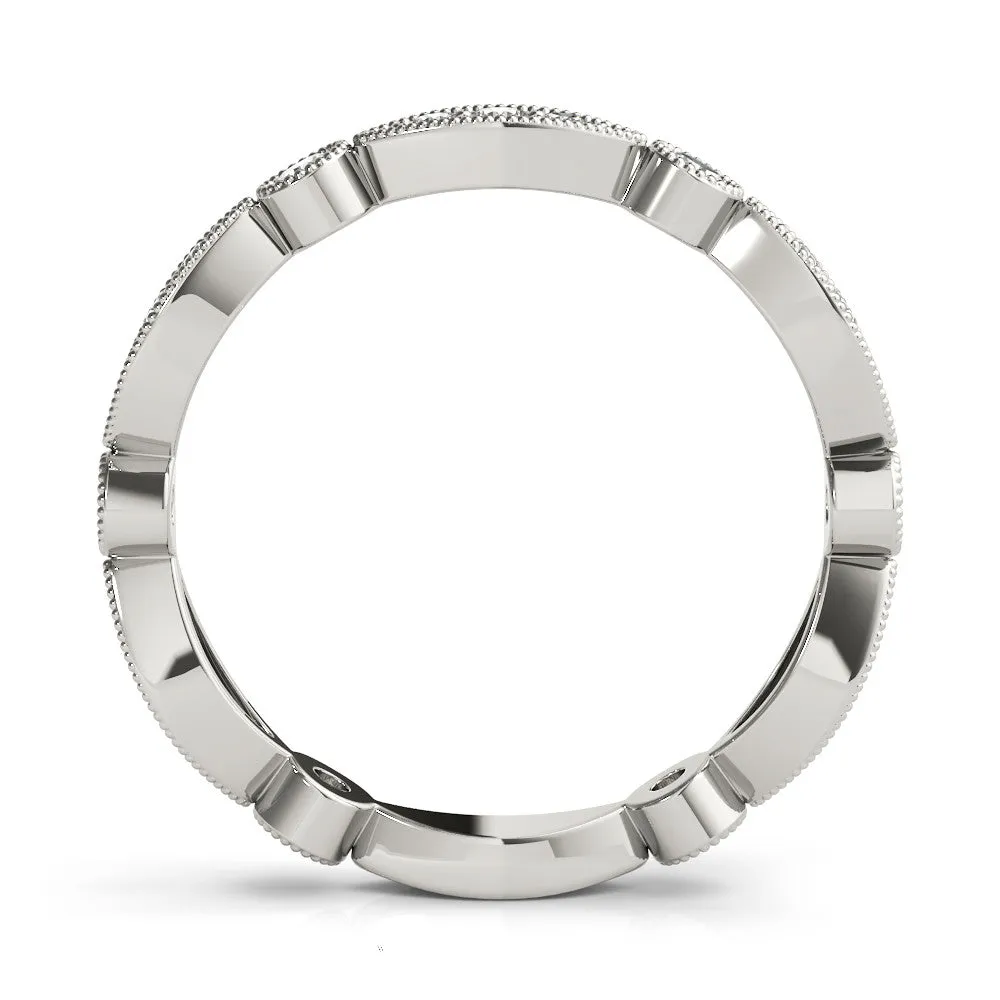 Milgrain Marquise and Round Diamond Eternity Band with Bezel Setting Silver