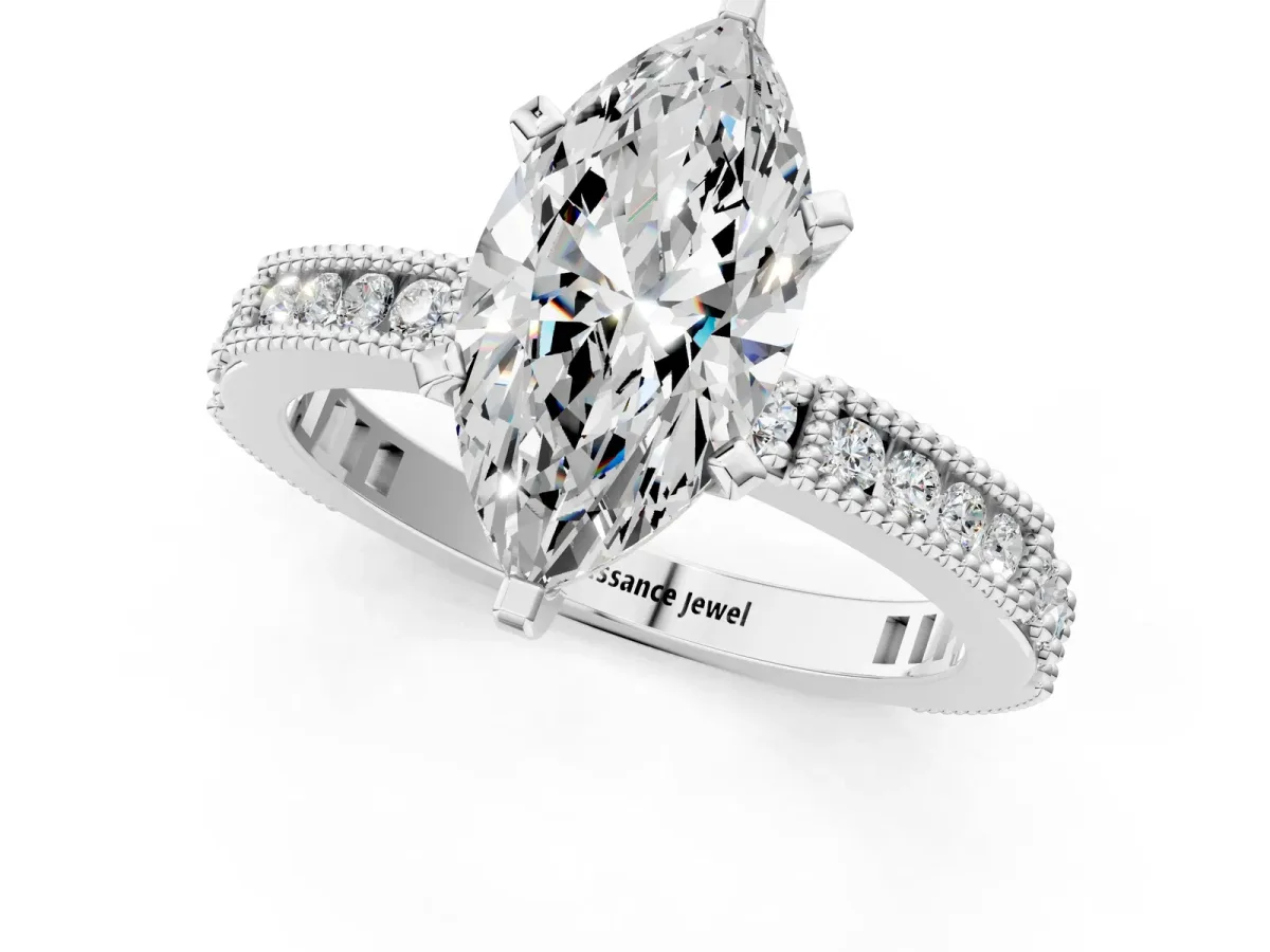 Marquise Cut Solitaire with Pavé Band and Four-Prong Setting Platinum