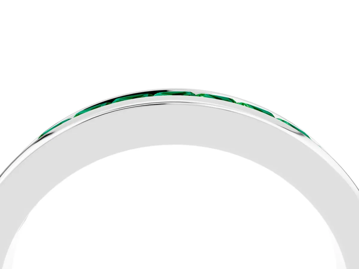 Channel Set Princess Cut Emerald Eternity Band Silver