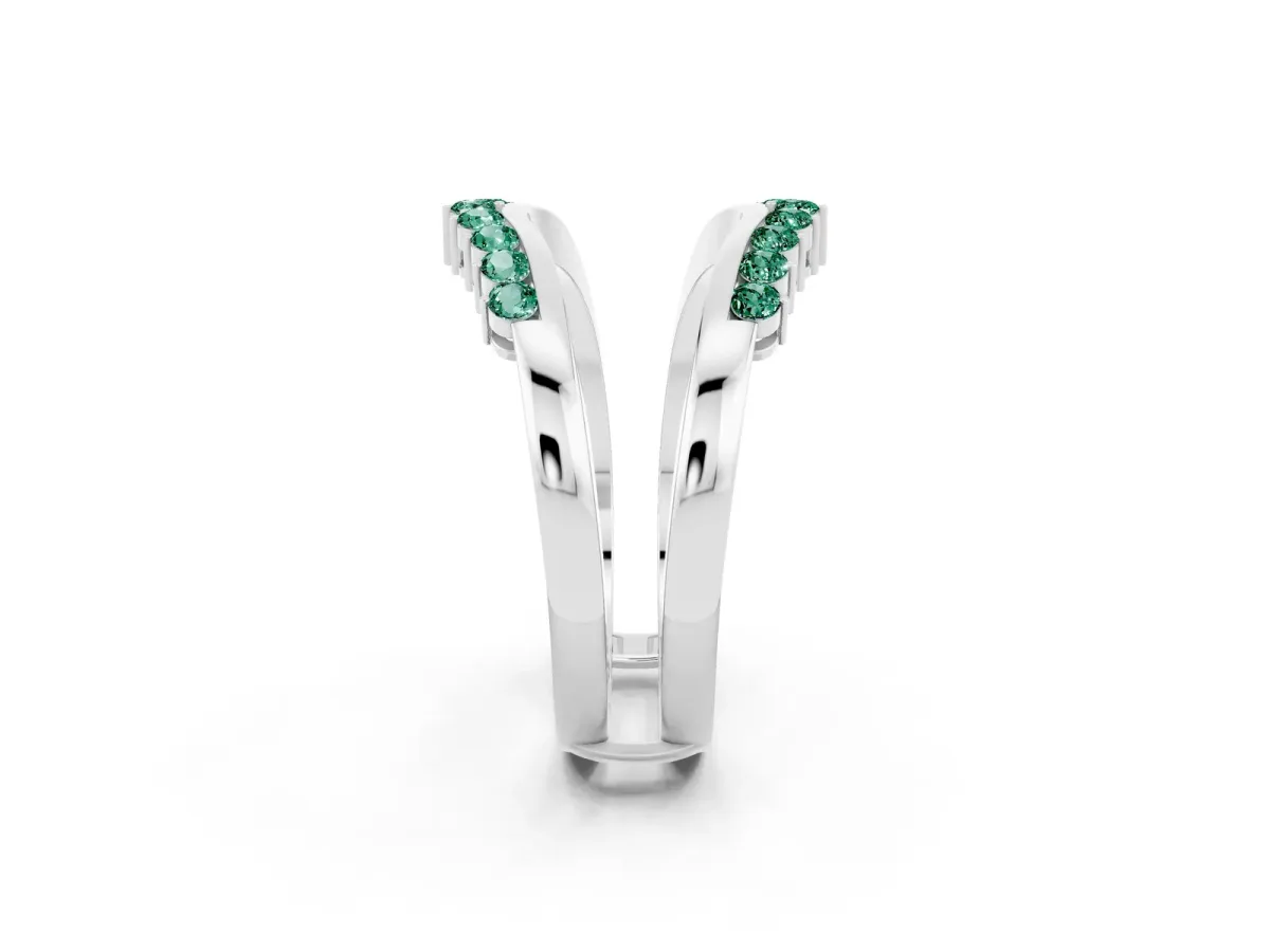 Round Green Sapphire Chevron Contour Band with Prong Setting Platinum