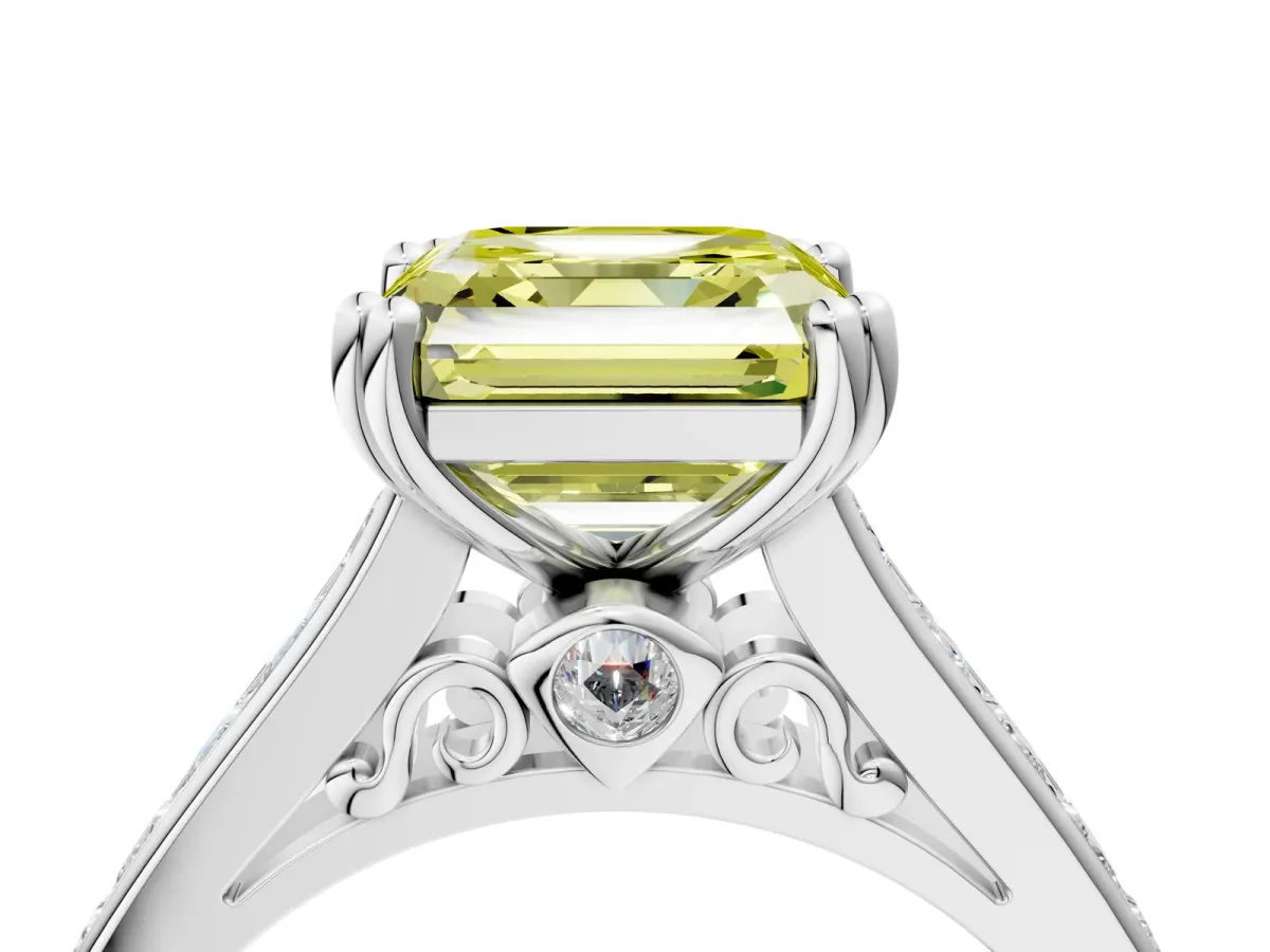 Fancy Yellow Asscher Cut Cut Channel Set Solitaire Engagement Ring with Prong Setting Platinum