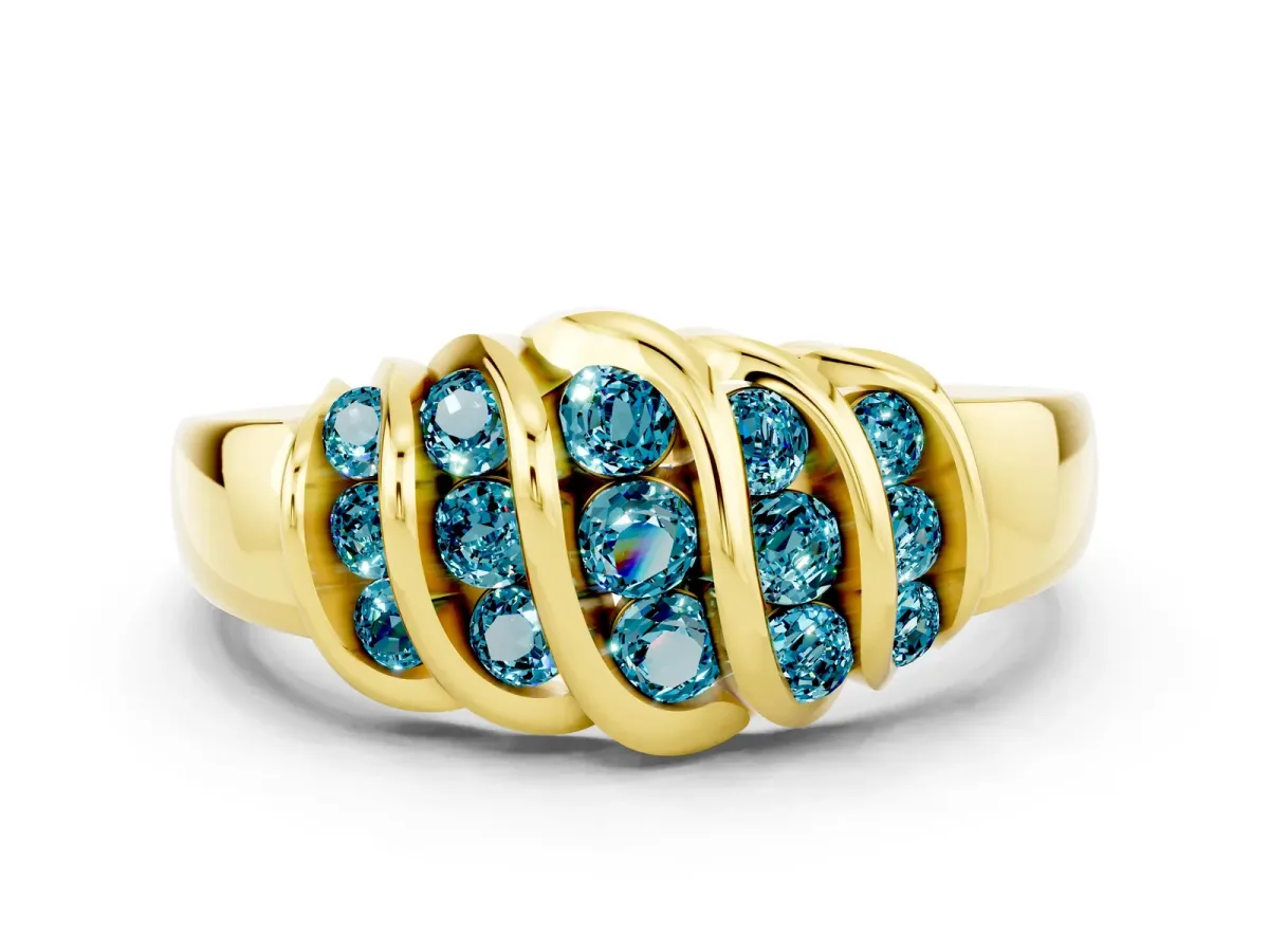 Round Blue Topaz Multi-Row Crossover Band Yellow gold