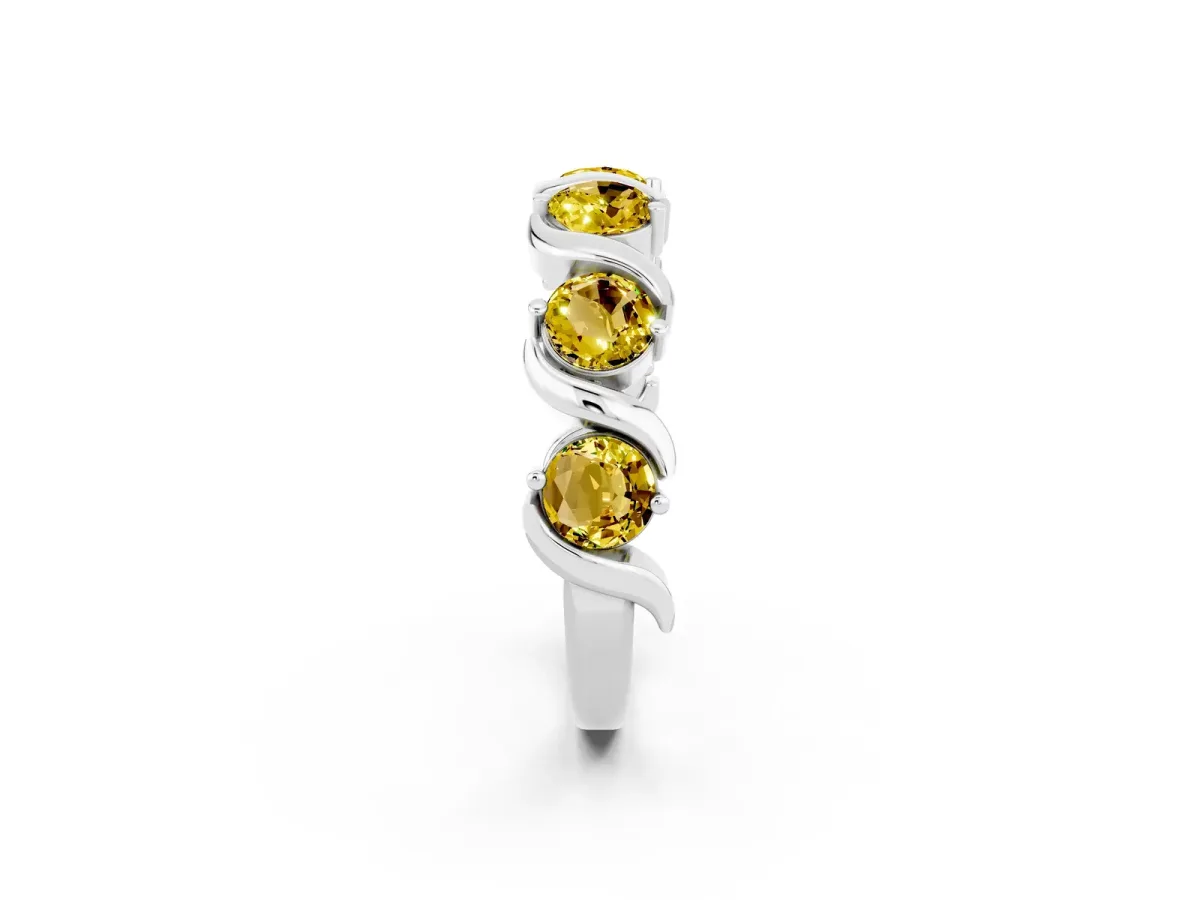 Six-Stone Round Yellow Sapphire Wave Band with Shared Prong Setting Platinum