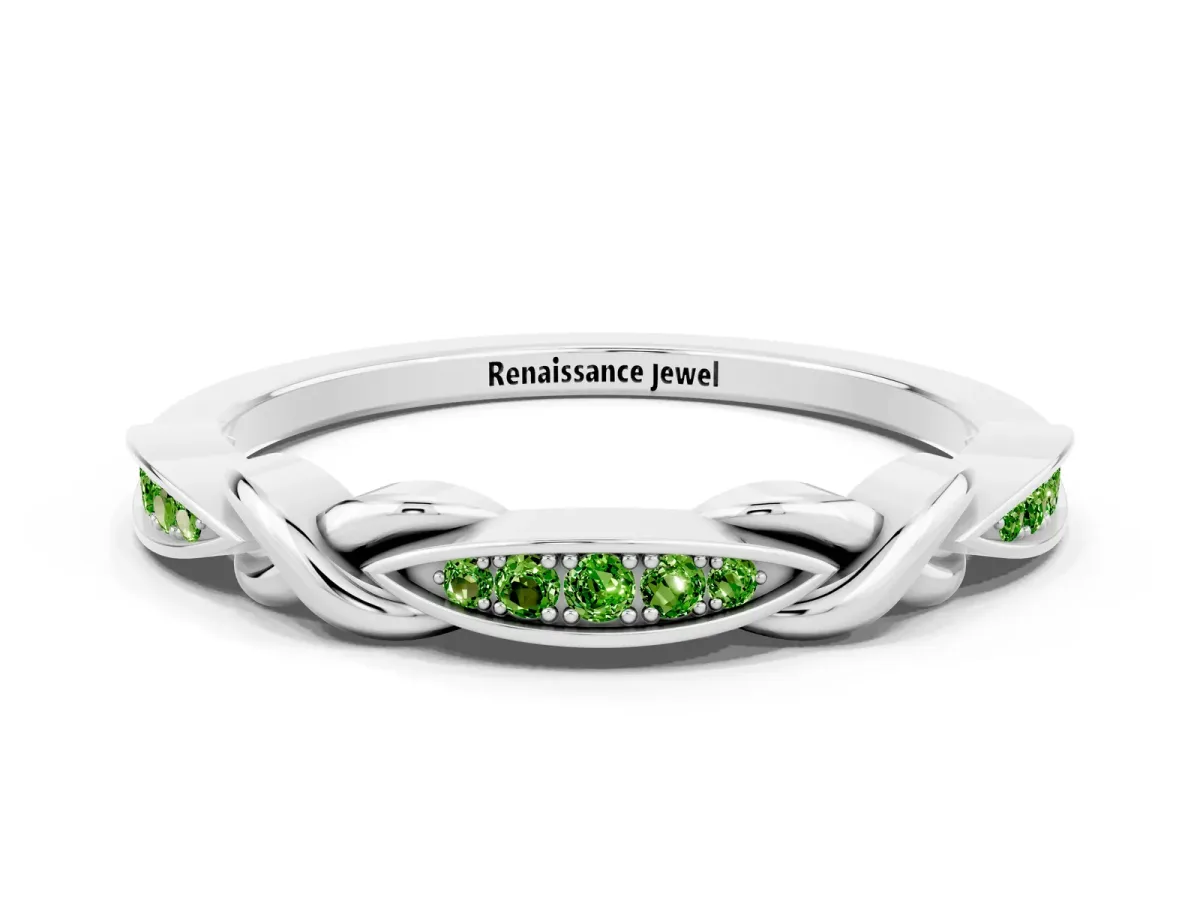 Twisted Marquise Peridot Pavé Band with Shared Prong Setting Silver