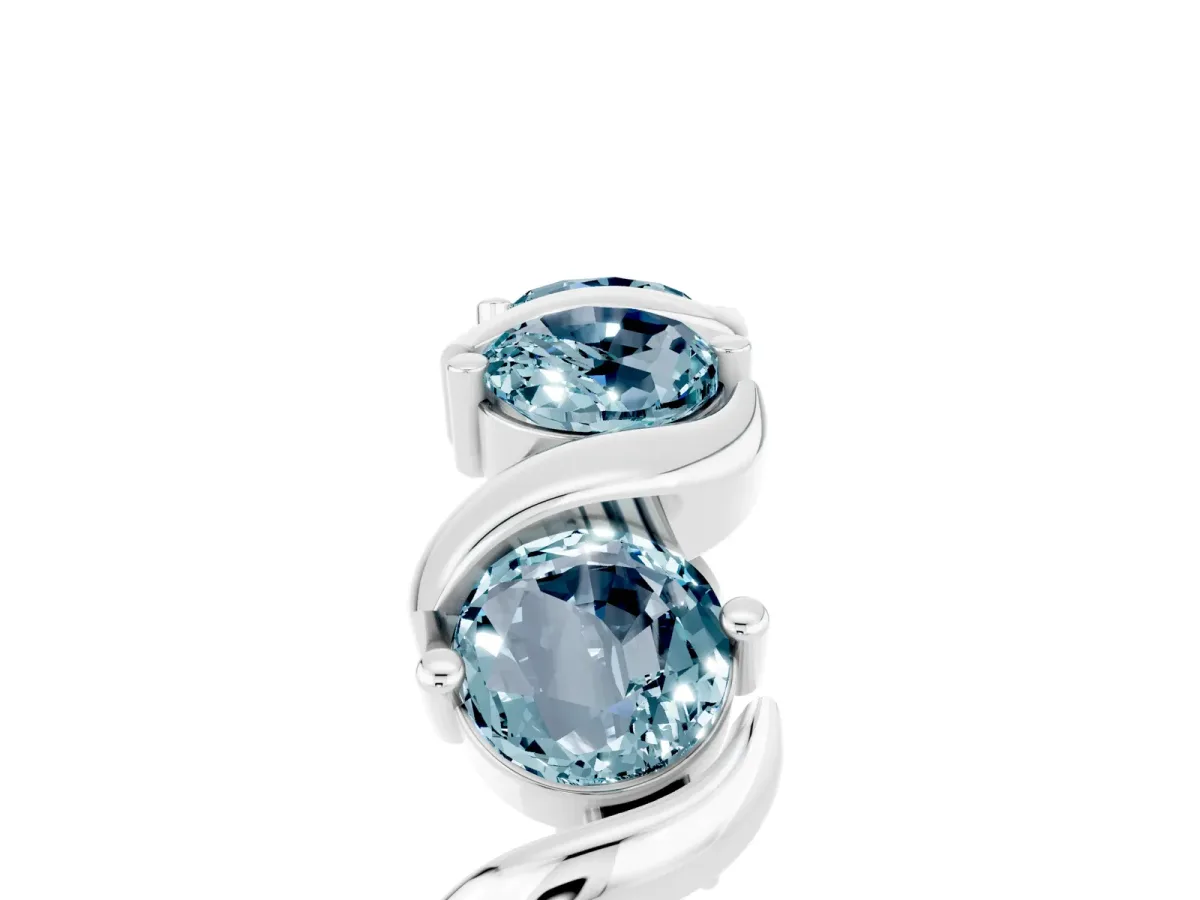 Round Aquamarine Half Eternity Band with Wave Prong Setting Silver