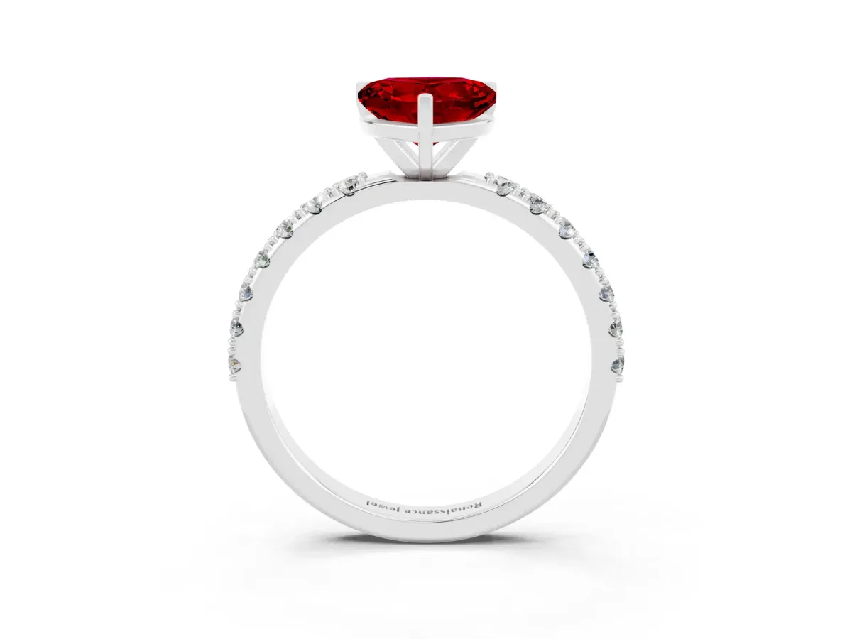 Heart Cut Ruby Solitaire Pavé Band with Four-Prong Setting White gold