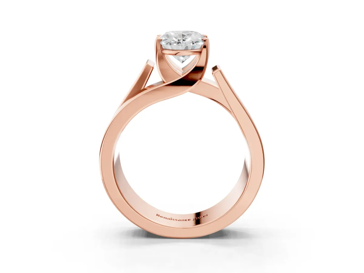 Modern Tension Set Oval Cut Diamond Solitaire Wide Band Ring Rose gold
