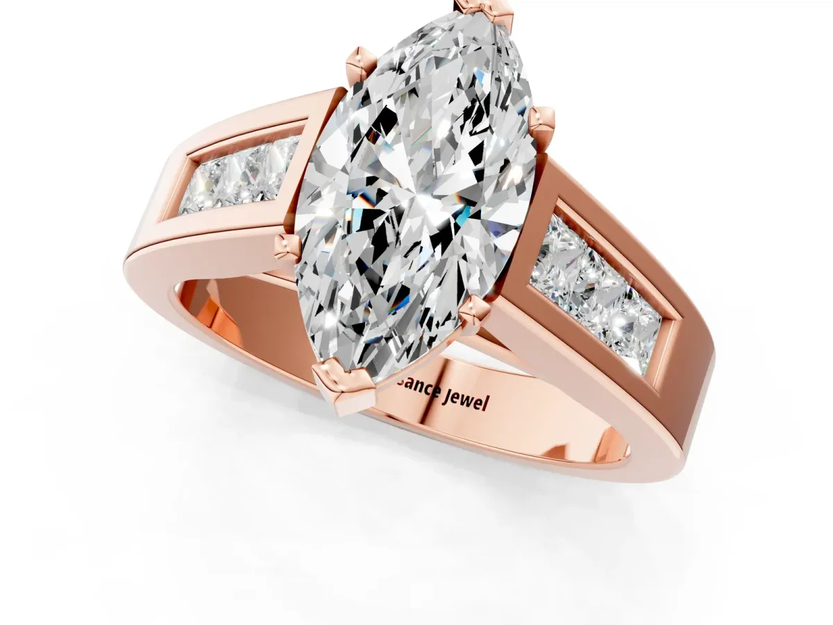 Marquise Cut Cut Channel Set Solitaire Ring with Four-Prong Setting Rose gold