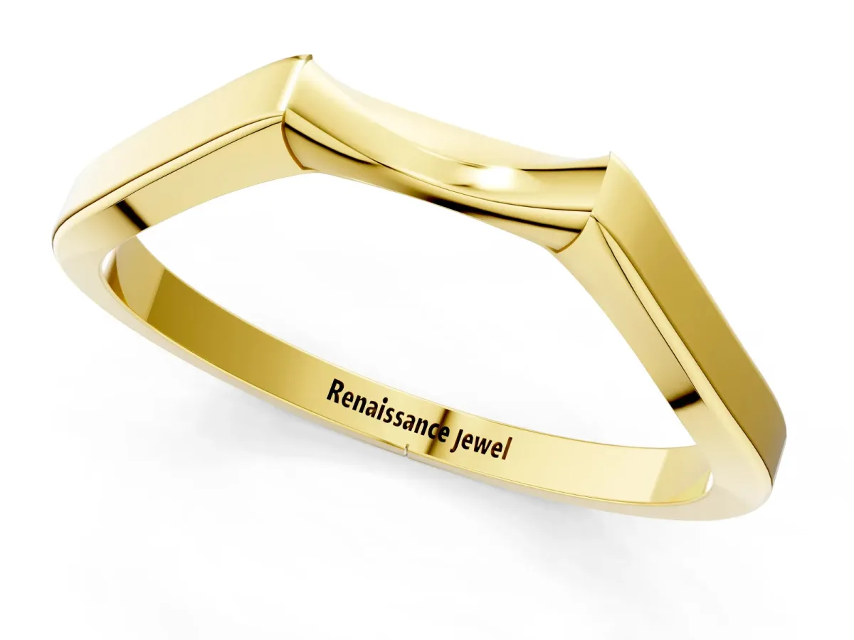 Contoured Solitaire Round Bezel Set Wedding Band Yellow gold