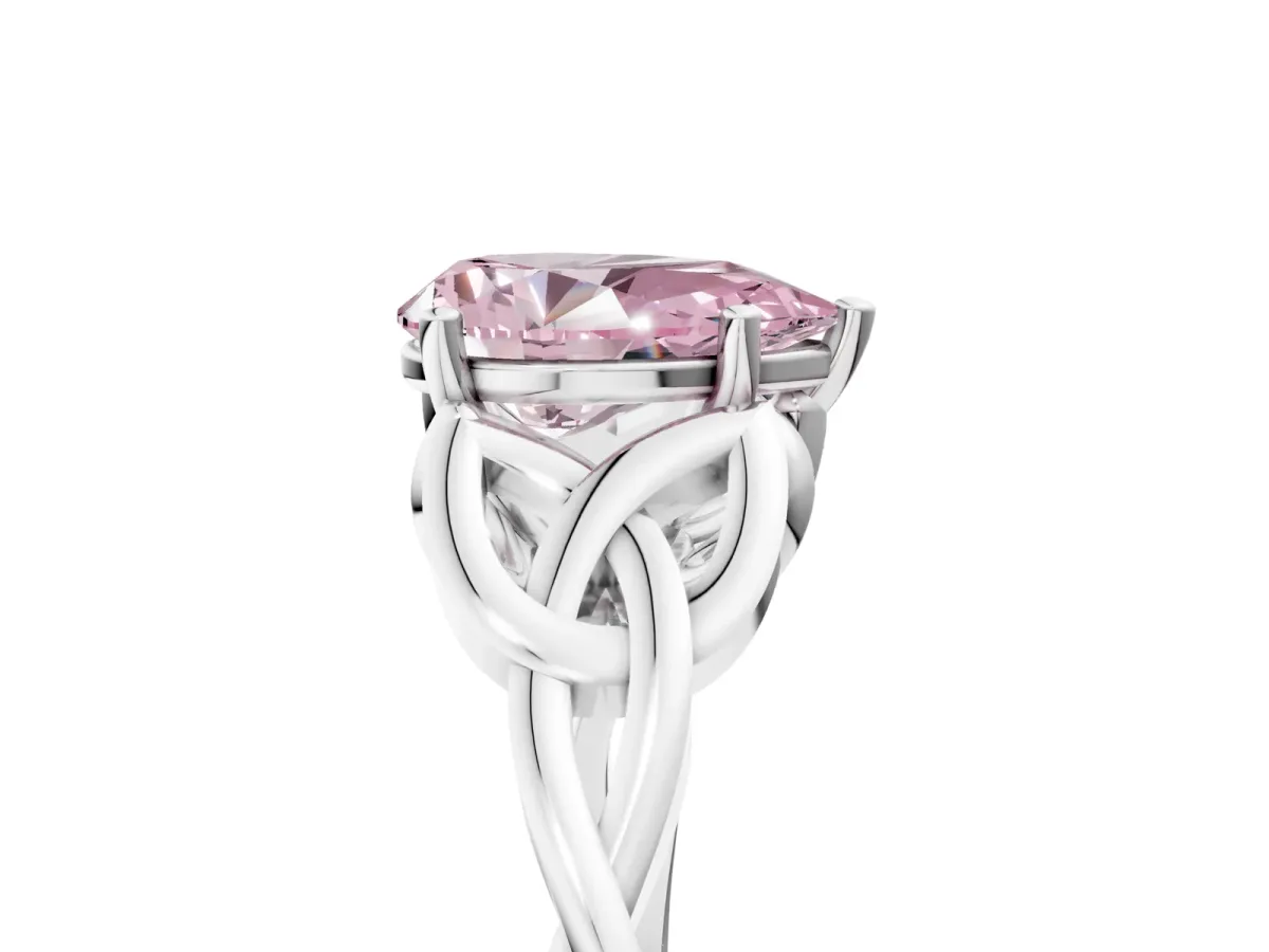 Fancy Pink Pear Cut Diamond Solitaire Celtic Knot Ring with Four-Prong Setting White gold
