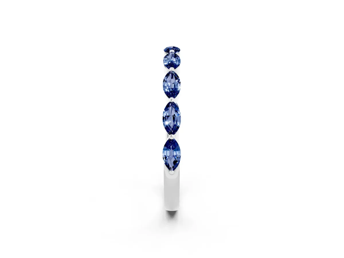 Marquise Blue Sapphire Half Eternity Band with Prong Setting Platinum
