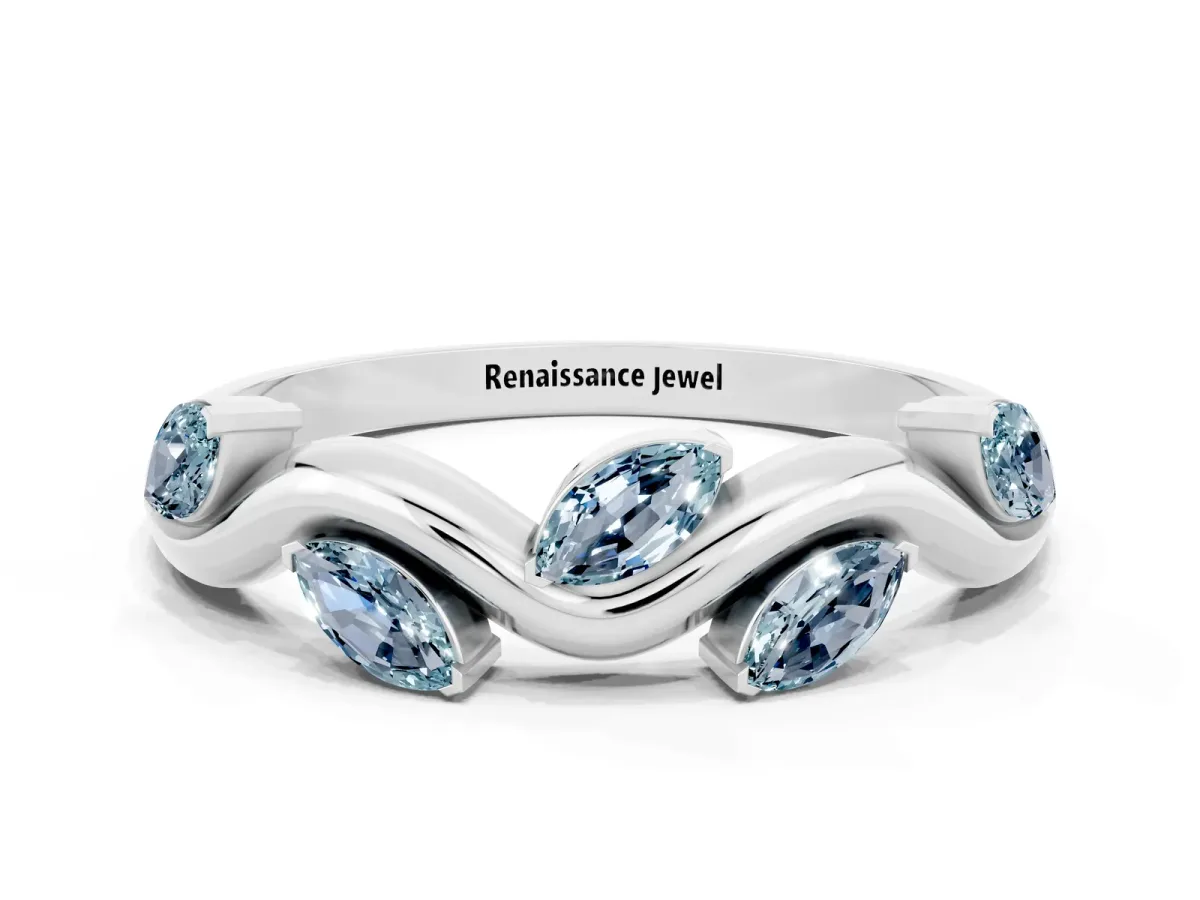 Marquise Aquamarine Twisted Band with Prong Setting Platinum