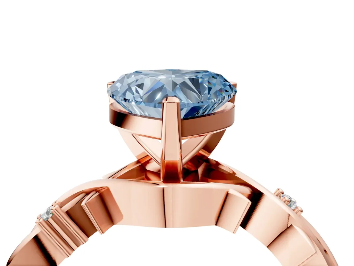 Fancy Blue Heart Cut Diamond Solitaire Ring with Twisted Band and Prong Setting Rose gold