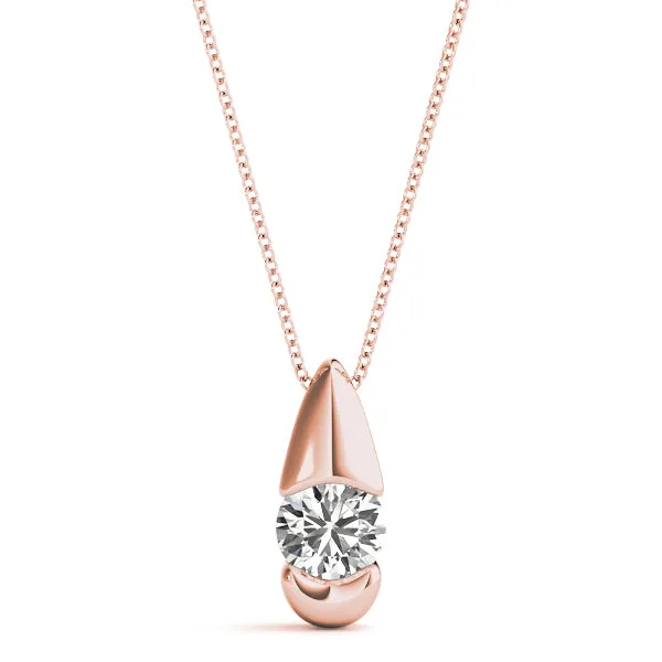 Round Diamond Bezel Set Teardrop Pendant Rose gold