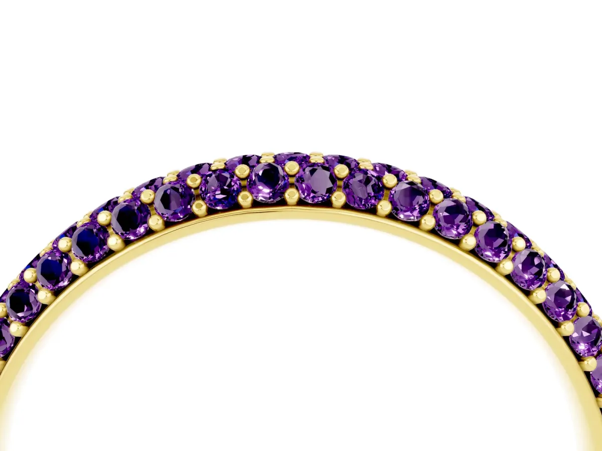 Round Amethyst Pavé Eternity Band with Shared Prong Setting Yellow gold
