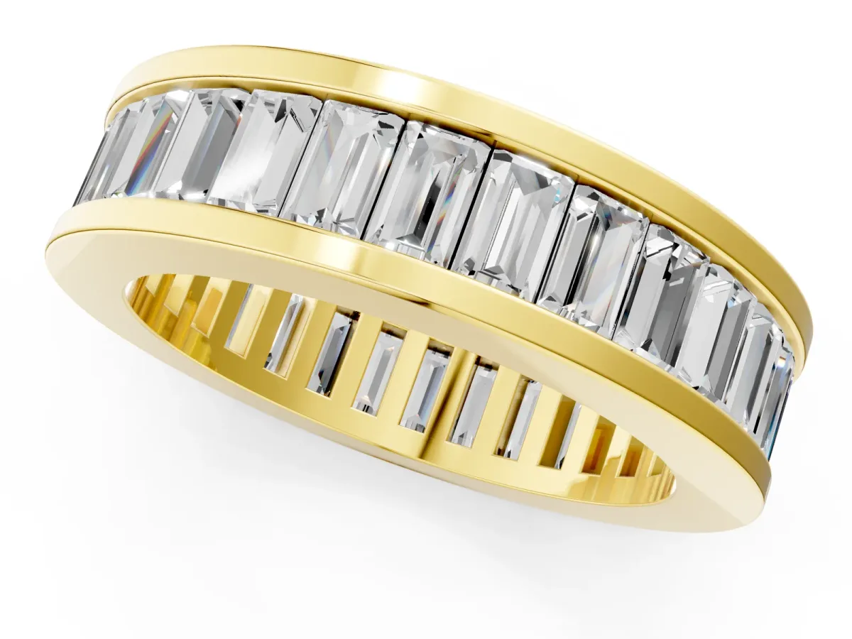 baguette Cut eternity band with channel set Yellow gold