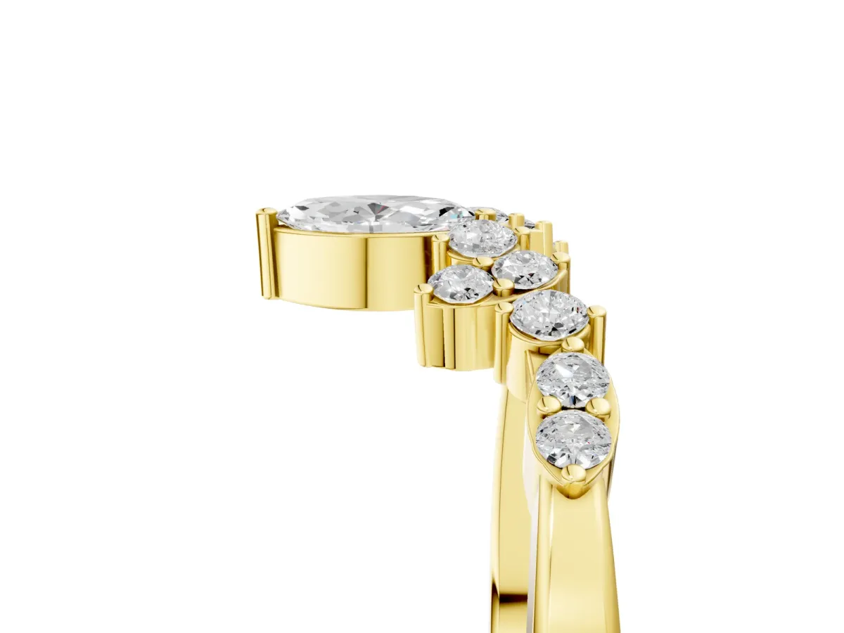 Marquise and Round Diamond Chevron Band with Prong Setting Yellow gold