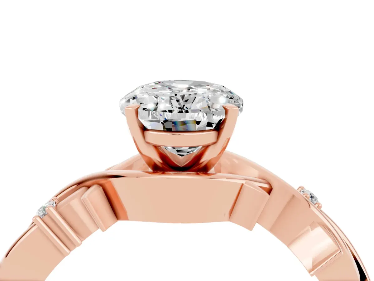 Oval Cut Moissanite Solitaire Ring with Twisted Band and Prong Setting Rose gold