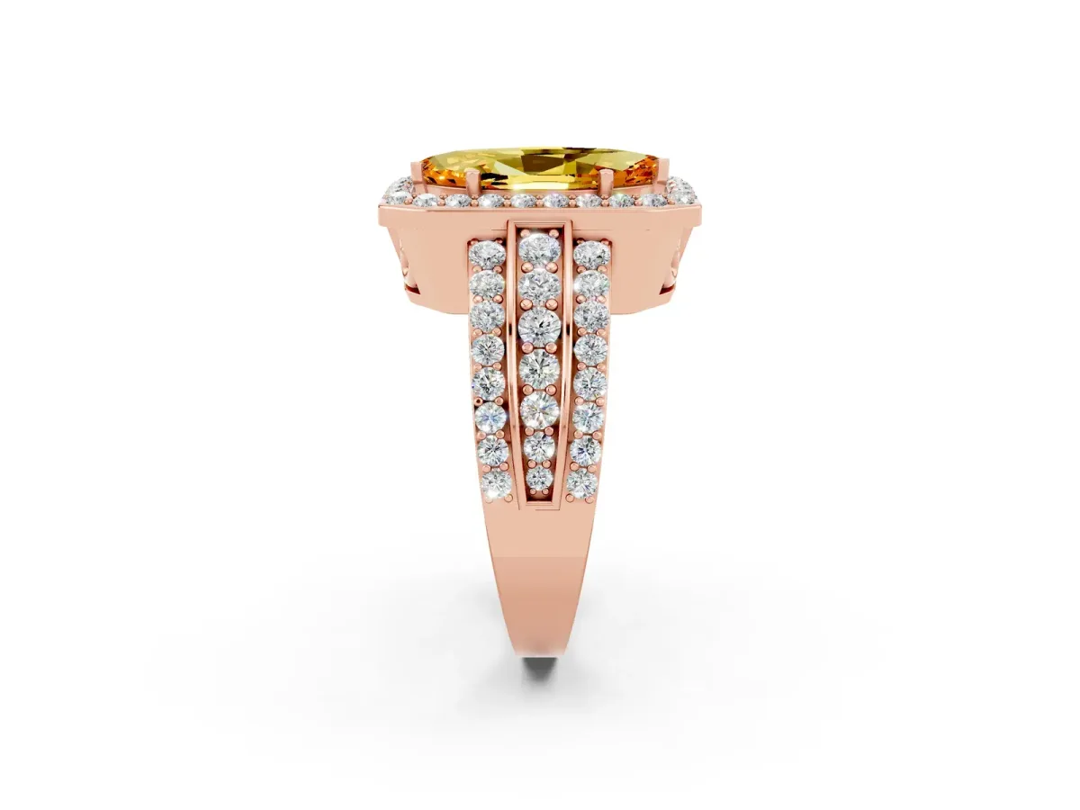 Marquise Cut Halo Citrine Ring with Round Split Shank and Prong Setting Rose gold