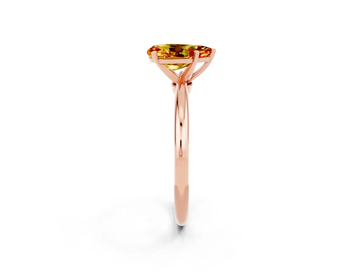 Pear Cut Citrine Solitaire Ring with Six-Prong Setting and Classic Band Rose gold