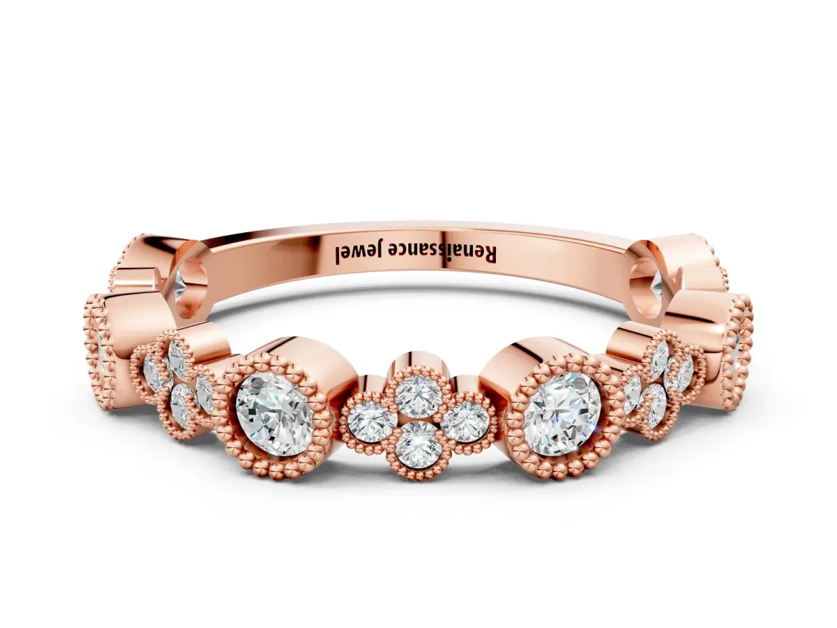Milgrain Bezel Set Round Diamond Cluster Eternity Band Rose gold