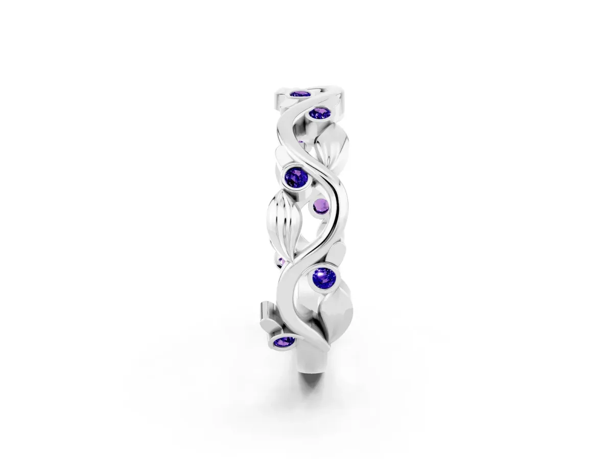 Round Tanzanite Leaf Eternity Band with Bezel Setting White gold