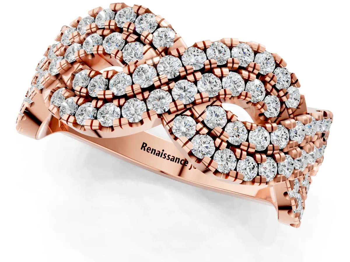 Pavé Round Diamond Infinity Twist Band with Shared Prong Setting Rose gold