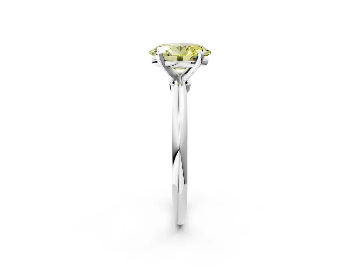 Fancy Yellow Oval Cut Diamond Solitaire Ring with Six-Prong Setting and Classic Band Platinum