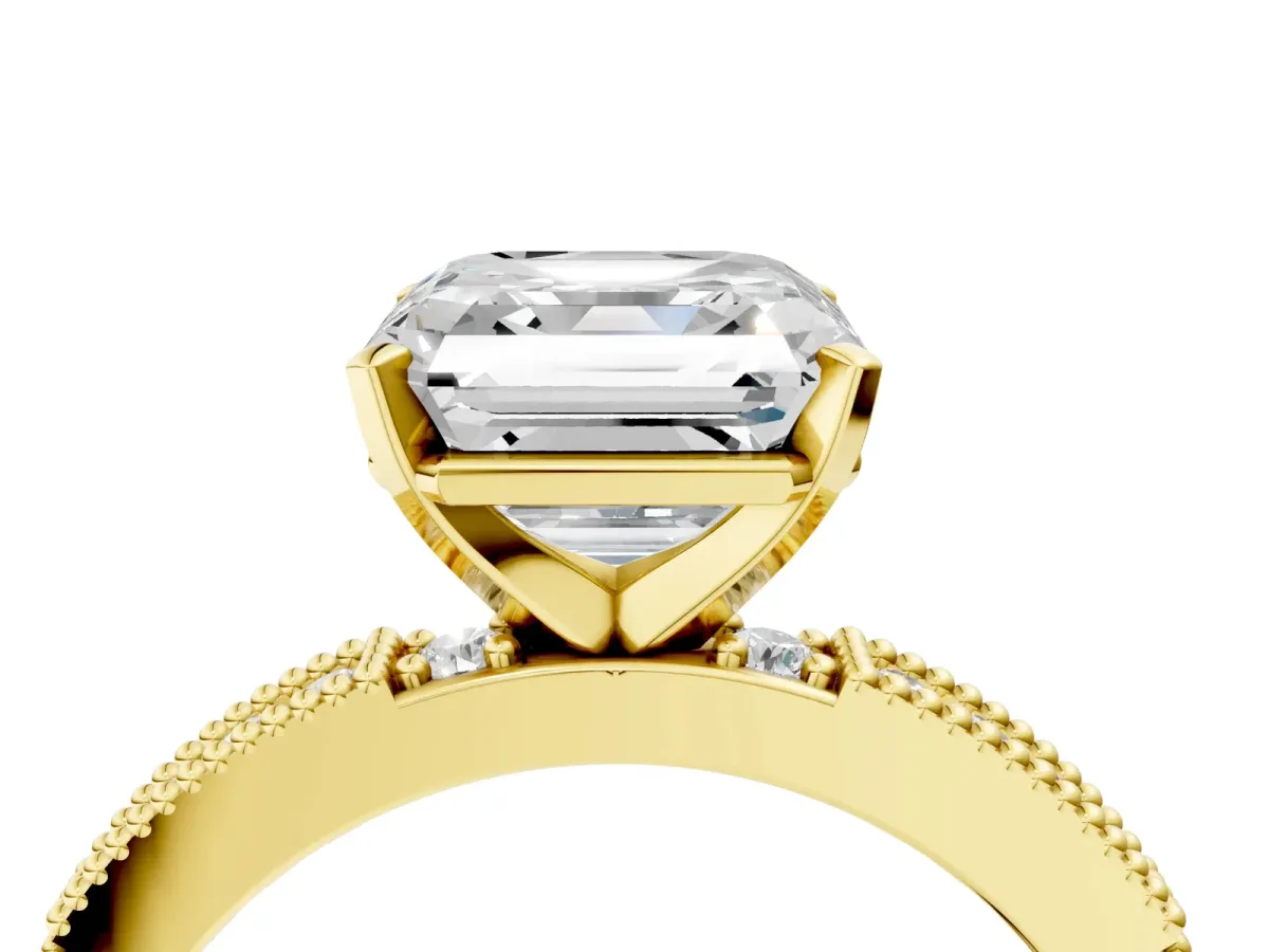 Asscher Cut Solitaire with Pavé Band and Four-Prong Setting Yellow gold