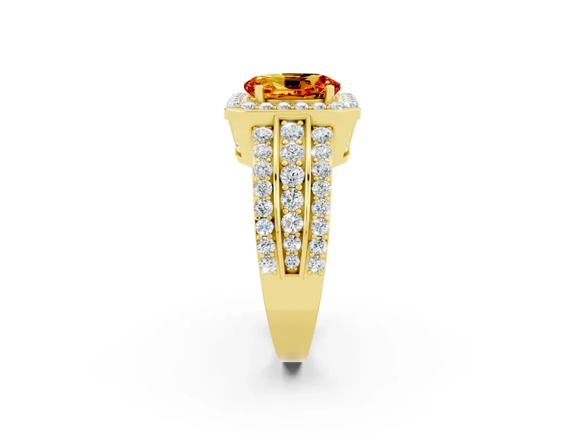 Oval Cut Halo Citrine Ring with Round Split Shank and Prong Setting Yellow gold