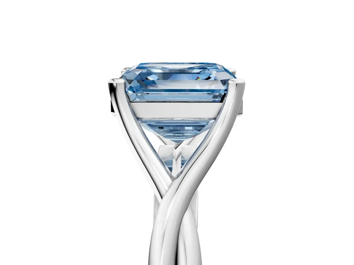 Fancy Blue Asscher Cut Diamond Solitaire Twist Band Prong Setting Ring Platinum