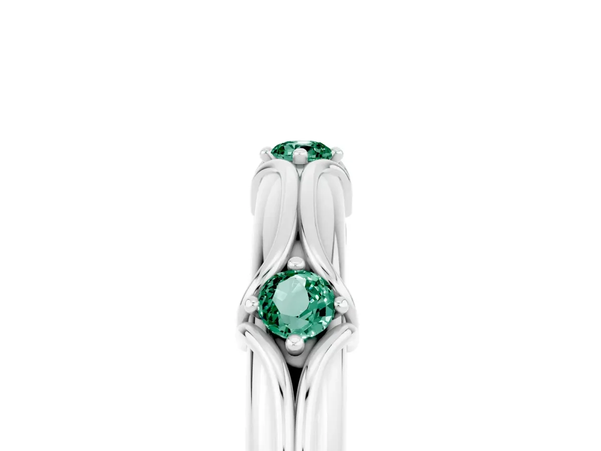 Round Green Sapphire Prong Set Milgrain Eternity Band Silver