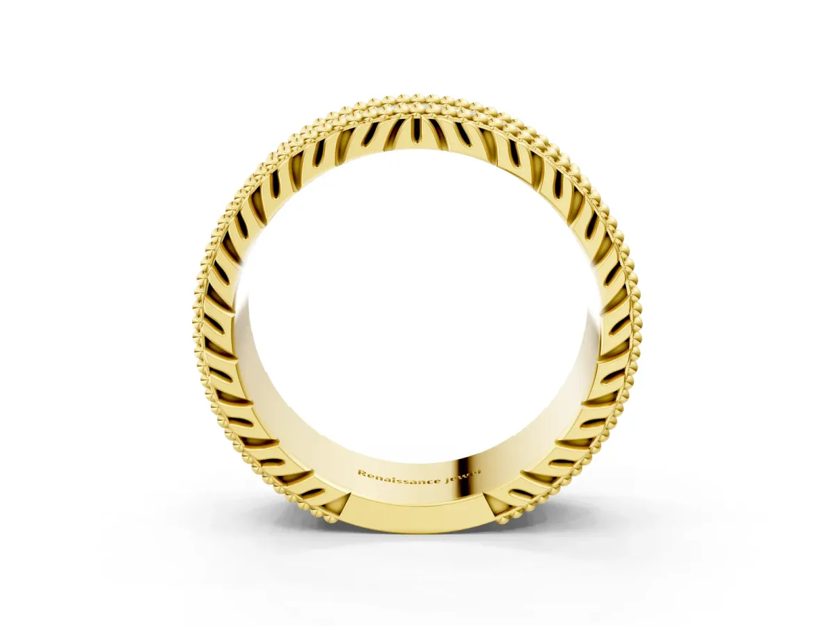 Round Cut Diamond Pave Eternity Band with Bead Prong Setting Yellow gold